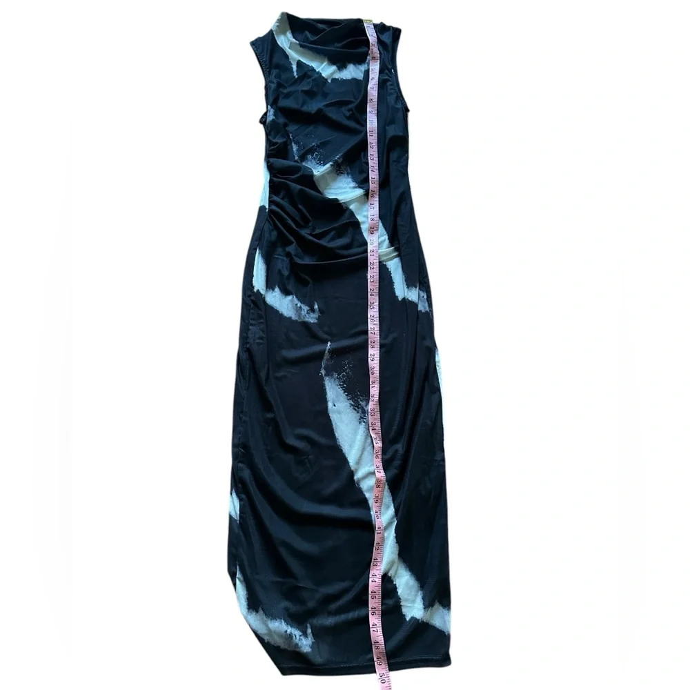 Black White SMALL Summer Tie-Dye Printed Mesh Sleeveless Dress - Picture 6 of 10